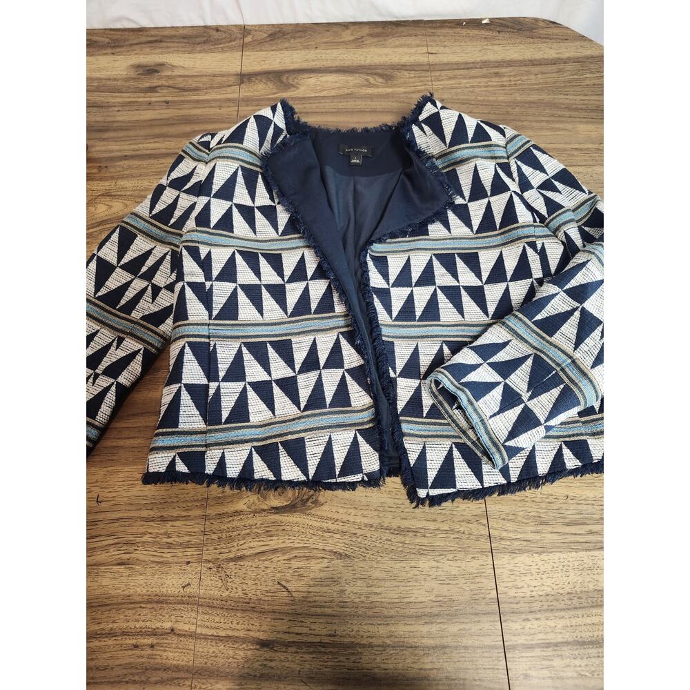Ann Taylor Stunning Tapestry Blazer Jacket Fringe Size Large Woven Cottage Core